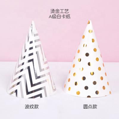 China Custom Gold Striped Foiled Dots Birthday Disposable Party Paper Hat For Party Decoration for sale