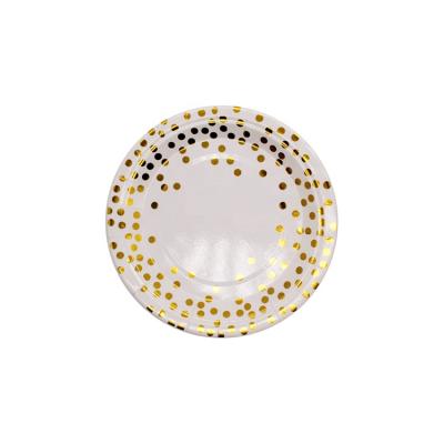 China Country Pink Color Dish with Gold Foiled Dots Design High Quality Party Paper Plates for sale