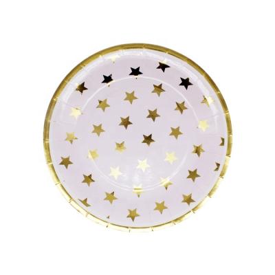 China Wholesale Party Decoration Round Gold Foiled Stars Party Disposable Paper Plate For Christmas for sale