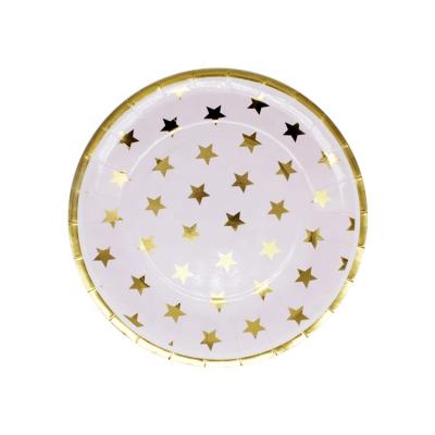 China Wholesale Party Decoration Gold Foiled Red Stars Disposable Paper Plate For Christmas for sale