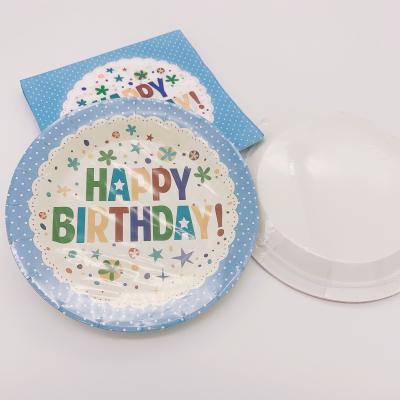 China Party Decoration Stocked Around Cartoon Happy Birthday Party Disposable Paper Plate For Tableware for sale