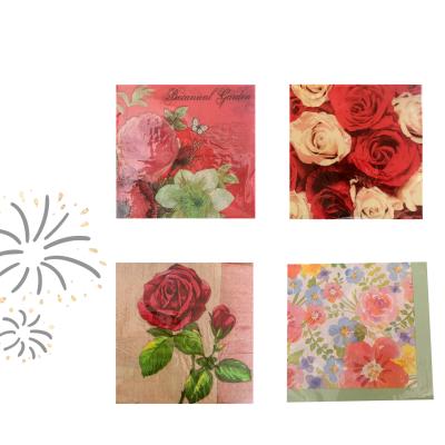 China Sweet Valentine's Day Rose Flower Design Red Hot Sale Party Dinner Paper Napkins Printed Decoupage Party Paper Napkins for sale