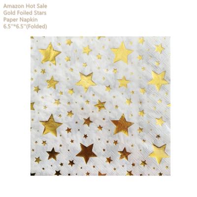 China Virgin Wood Pulp Gold Foiled Party Decoration Stars Style Amazon Hot Sale Disposable Paper Napkins for sale