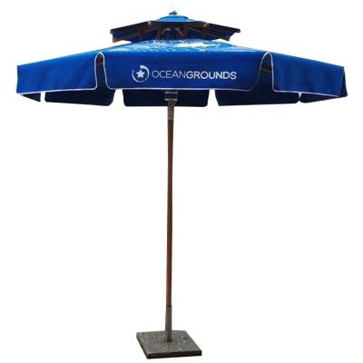 China Modern Large Wooden Patio Umbrella Restaurant Parasol Garden Sun Promotional Umbrella for sale