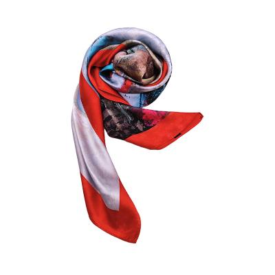 China New Lightweight Classic Stripe Pattern Printing Silk Square Satin Women Scarf for sale