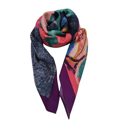 China Custom Stripe 53*53cm Square Scarf Colorful Pattern Digital Printing Silk Scarves For Women for sale