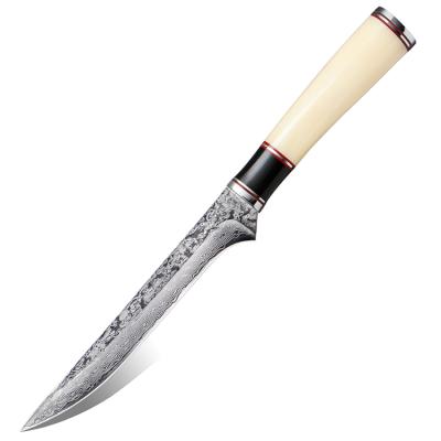 China Sustainable 6.4 Inch Damascus Steel Kitchen Boning Knife Handmade Fillet Knife With Beef Bone Handle for sale