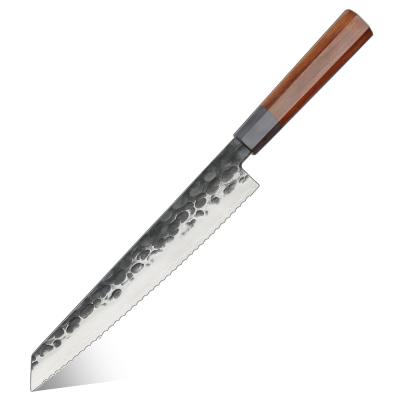 China 9.5inch bread knife steel clade 9Cr18mov viable 3 layers steel sells top grade ebony handle bread cake military knife for sale