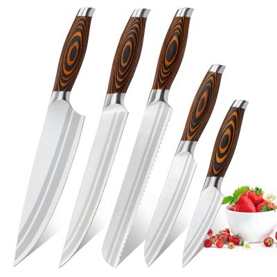 China 5PCS Knife Set Viable Kitchen Knife Set With Pakkawood Handle Cutlery Set Perfect Gift for sale