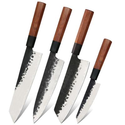 China 4PCS Kitchen Knife Viable Forge Hammered Blade Chef Knife Japanese Knives 3 Layers 9CR18MOV Steel With Octagonal Handle for sale