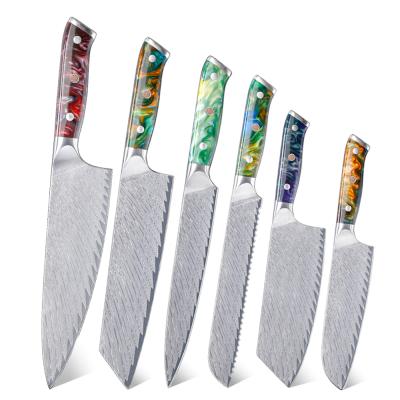 China Factory Price New Style VG10 Damascus Chef Knife Set High Quality Resin Handle Customized Sustainable Steel Knife Set for sale