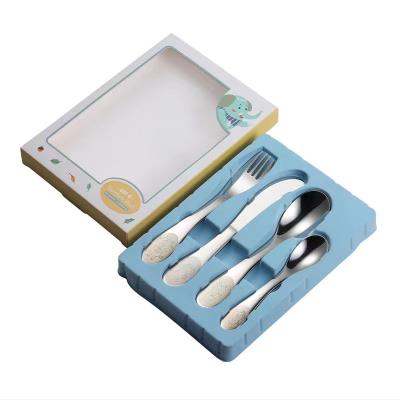 China Baby Feeding Products Cute Kids Stainless Steel Child Cutlery Spoon Fork Knife Baby Flatware Set For Children for sale