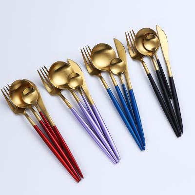 China Viable Wholesale Stainless Steel Fork Spoon Knife For Flatware Reusable Utensils Restaurant Gold Wedding Luxury Cutlery for sale