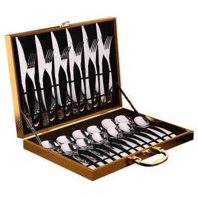 China Hot Selling Sustainable 24pcs Stainless Steel Dinnerware Set Cutlery Set With Wooden Gift Box for sale