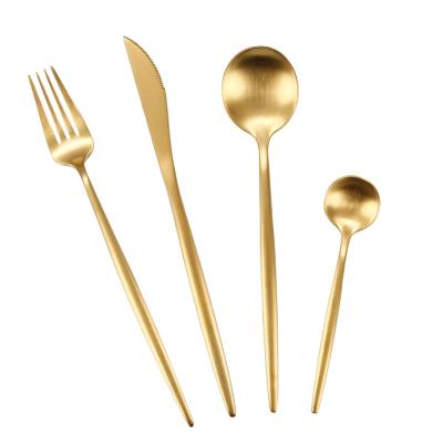 China Viable Wholesale Stainless Steel Matte Gold Plated Luxury Banquet Wedding Flatware Set for sale