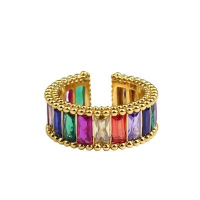 China BOHEMIA Style Trend 18k Gold Jewelry Baguette Rainbow Gemstone Cut Zircon Diamond Rings For Wedding Engagement for sale