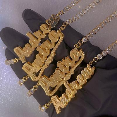 China Cute Custom Name Double Layers Iced Out Chain Gold Plated 18k Personality Name Bracelet For Woman Kids for sale