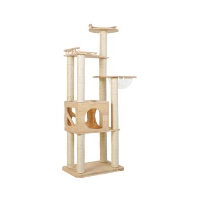 China Universal Stuffed Four Seasons Cat Climbing Solid Wood Frame, Multi-Layer Cat Litter Cat Tree Integrated Wooden Space Capsule for sale