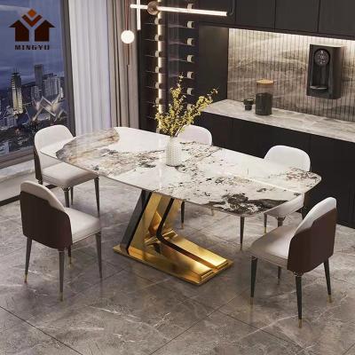 China Modern Popular Multi Colors Design Dining Room Furniture Modern Dining Room Furniture Slab Leg Stainless Steel Stainless Steel Size Plate Table for sale