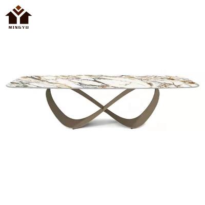 China Modern Nordic style dining set contemporary chipboard stone kitchen table fancy metal antique dining table set for sale