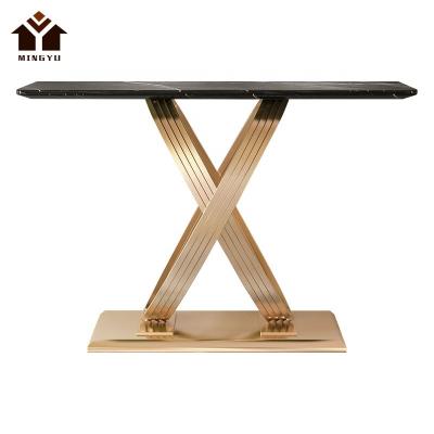 China Modern Warm Style Console Table Marble Entrance Stainless Steel Corridor Table For Living Room And Hotel Entrance Table for sale