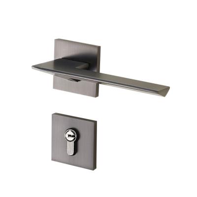 China Aluminum alloy MuWei Quality square modern bathroom door handle black zinc alloy toilet door lock set for interior wood door for sale