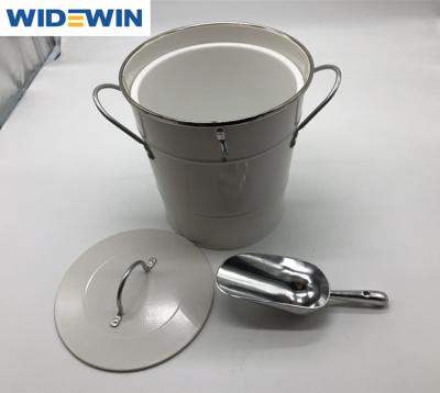 China Viable Metal Ice Bucket With Lid And Scoop / Pure White Metal Ice Bucket for sale