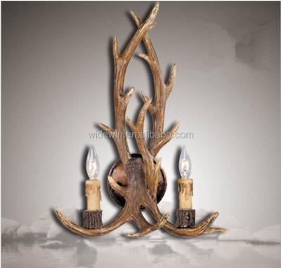 China Hotel Resin Antlers Wall Lamp Retro Rural Corridor Restaurant Bar Bedroom Double Head Wall Lamp for sale