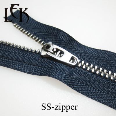 China Wholesale 3# Y Teeth Gold Teeth Open End Custom Long Chain Narrow Metal Zipper Auto Half Lock For Jeans for sale