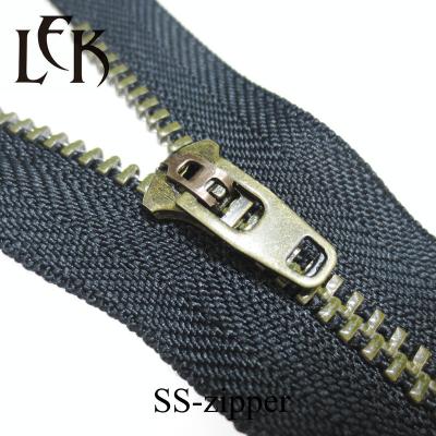 China LEK High Quality Custom 4# Auto Lock Copper Y Teeth Half Close End Brass Metal Zipper For Jeans Pants for sale