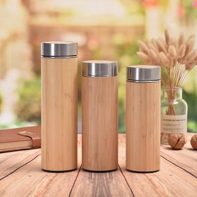 China Safe Food Grade Creative bamboo 304 stainless steel thermos cup men and women double vacuum straight cup business office with tea cup for sale