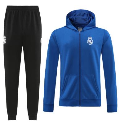 China OEM 2022-23 Full Sets OEM Autumn And Winter Football Jersey Blue Zipper Hoodie Soccer Tracksuit Jacket for sale