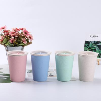 China New Customized LOGO Eco-Friendly Creative Minimalist Double Layer Straw Coffee Mug Wheat Straw Drinking Cup Wheat Drinking Cup for sale