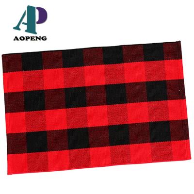 China Mat Cotton Buffalo Plaid Rug Anti-Slip Kitchen Area Rugs Woven Bag Rugs Washable and Adult Rugs Buffalo Red and Anti-Slip Black for sale