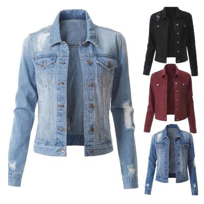 China Vintage QUICK DRY Custom Plus Size Womens 4 Color Denim Short Ripped Jeans Crop Jackets for sale