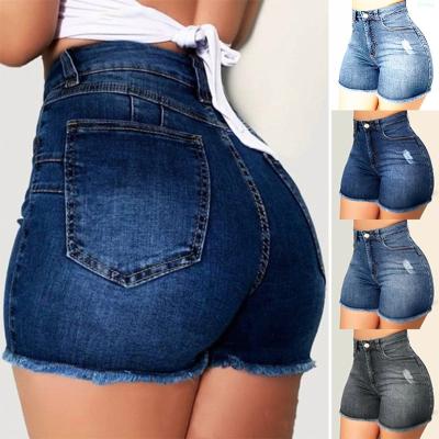 China New Breathable Fashion High Waist Elastic Custom Embroidered Denim Shorts Women Ladies Denim Shorts Women Stretch Denim Shorts for sale