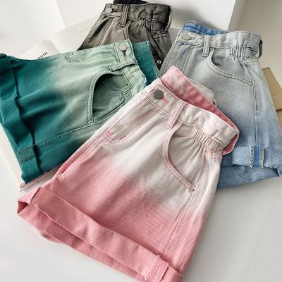 China Custom Breathable Women Denim Talent Shorts Leg Shorts Pants Gradient Straight Loose Colored Washed Woman Jeans Boxers for sale