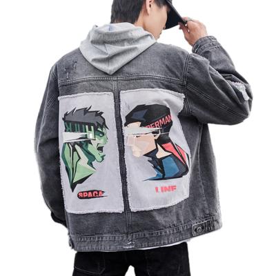 China Fashion hot sale QUICK DRY patch distressed denim biker jacket man with ripped for sale