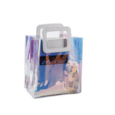 China Lady Transparent Clear PVC Holographic Tote Bag Women PVC Shopping Bags Wholesale Shopping Bag for sale