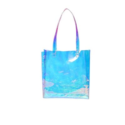 China New Fashion Custom Waterproof Plastic Handbag Waterproof Film Tote Beach Transparent Iridescent PVC Shopping Bag for sale