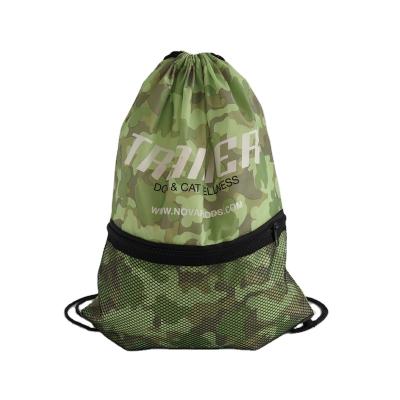 China Eco Friendly Custom Printed Logo Polyester Backpack Drawstring Shopping Bags Eco Friendly With Mesh Pocket for sale