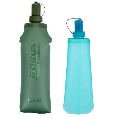 China Outdoor Sports 500ml Small Mouth TPU Soft Folding Flask Water Bottle Camping Equipment Used In Trekking Hiking Mountaineering Sports for sale