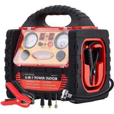 China All Car 12V 6 IN 1 Emergency Jump Starter Central For All Vehicle 12V Battery Starting With Air Compressor for sale