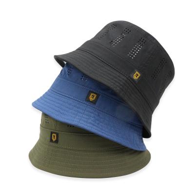 China Custom Logo Cotton Materials Piercing Breathability Bucket Hats Wholesale Character Customization Rubber Bucket Hat for sale