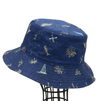 China Image Fitted Custom Printed Image Embossed Logo Duplex Foldaway Bucket Hats With Cartoon Pattern For Kids for sale