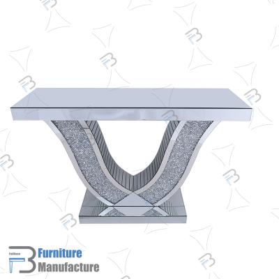 China Outdoor Hall Mirrored Console Table With Sparkle Crushed Diamond Glossy Surface For Home Hotel Use for sale