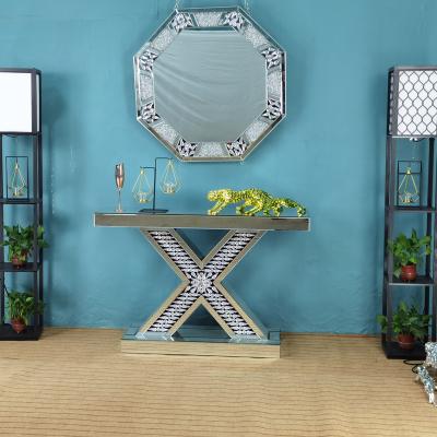 China Contemporary 2022 Mirrored X Shaped Console Table Diamond Insert Hallway Table For Home Hotel for sale