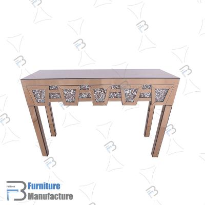 China Outdoor Hall Mirrored Console Table With Sparkle Crushed Diamond Glossy Surface For Home Hotel Use for sale