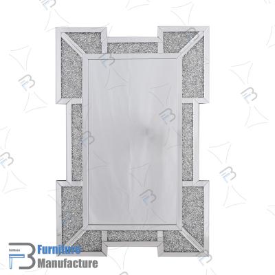 China Morden Diamond Decor Luxury Crushed Wall Mirror With Design For Lobby Hotel Home Use for sale