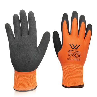 China Anti-smash Weston Hot Sell CE Double Polyester Nylon Acrylic Thermal Lining Double Coated Latex Safety Work Glove For Hand Protection for sale